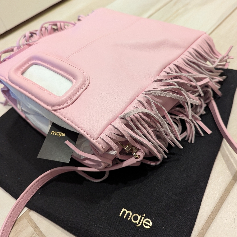NWT Maje M bag fringe smooth leather rose pink - Picture 2 of 15
